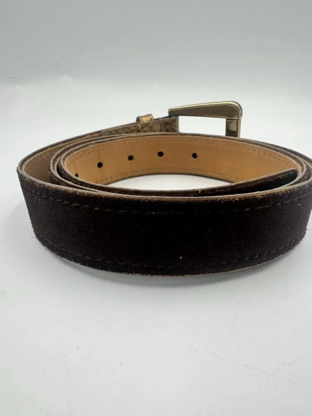 Michael Kors Suede Leather Belt Womens M Brown Gold Buckle
